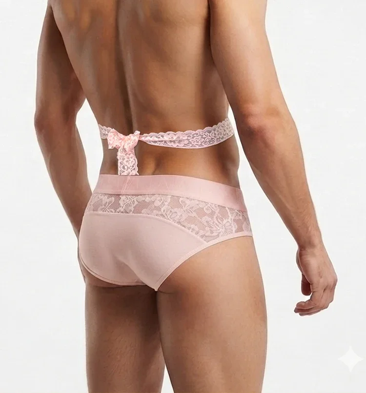 Conjunto de 2 calzoncillos de encaje para hombre, con cinturón de encaje y cintura con relieve, transparencia y tejido transpirable.
