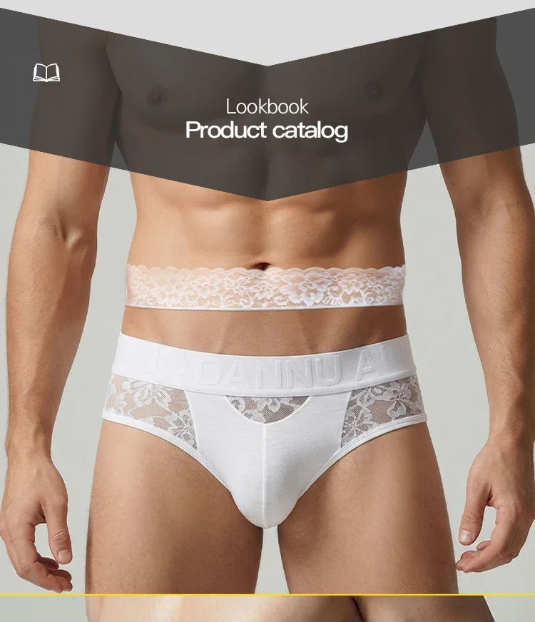Conjunto de 2 calzoncillos de encaje para hombre, con cinturón de encaje y cintura con relieve, transparencia y tejido transpirable.
