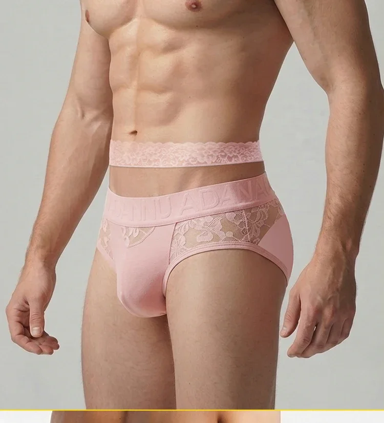 Conjunto de 2 calzoncillos de encaje para hombre, con cinturón de encaje y cintura con relieve, transparencia y tejido transpirable.