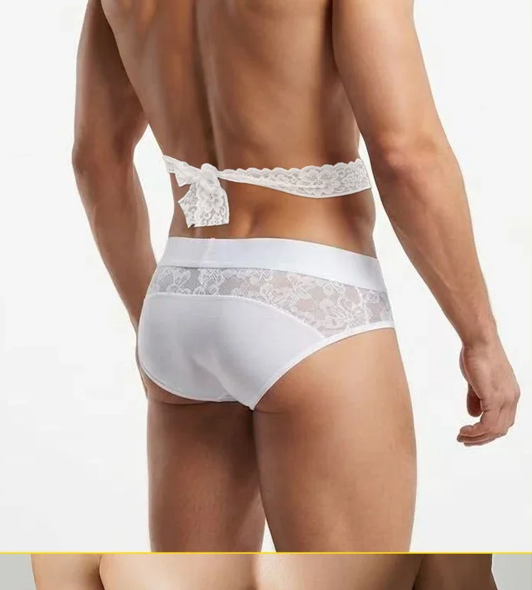 Conjunto de 2 calzoncillos de encaje para hombre, con cinturón de encaje y cintura con relieve, transparencia y tejido transpirable.