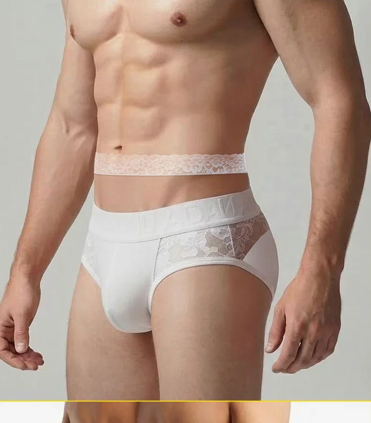 Conjunto de 2 calzoncillos de encaje para hombre, con cinturón de encaje y cintura con relieve, transparencia y tejido transpirable.