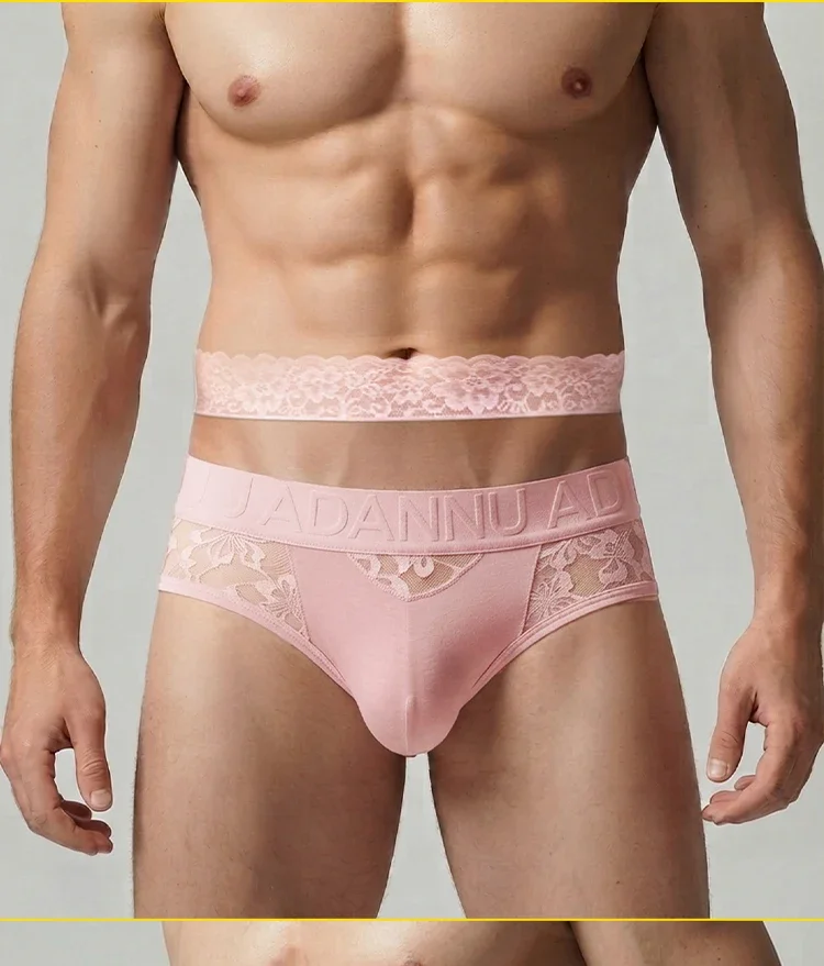 Conjunto de 2 calzoncillos de encaje para hombre, con cinturón de encaje y cintura con relieve, transparencia y tejido transpirable.