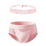 Conjunto de 2 calzoncillos de encaje para hombre, con cinturón de encaje y cintura con relieve, transparencia y tejido transpirable. - Imagen 6