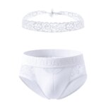 Conjunto de 2 calzoncillos de encaje para hombre, con cinturón de encaje y cintura con relieve, transparencia y tejido transpirable. - Imagen 2