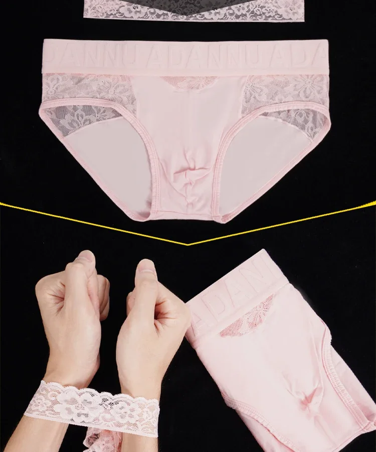 Conjunto de 2 calzoncillos de encaje para hombre, con cinturón de encaje y cintura con relieve, transparencia y tejido transpirable.