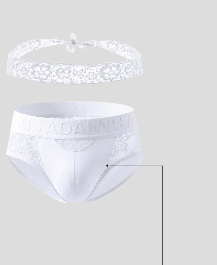 Conjunto de 2 calzoncillos de encaje para hombre, con cinturón de encaje y cintura con relieve, transparencia y tejido transpirable.