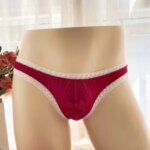 Tanga sexy de encaje para hombre, con bolsa de realce, cintura baja, estilo bikini, malla ultrafina, espalda en T, ropa interior para crossdressing