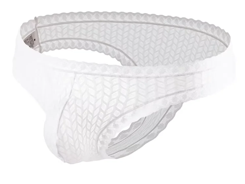 Tanga sexy de encaje para hombre, con bolsa de realce, cintura baja, estilo bikini, malla ultrafina, espalda en T, ropa interior para crossdressing