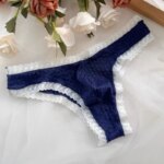 Tanga sexy de encaje para hombre, con bolsa de realce, cintura baja, estilo bikini, malla ultrafina, espalda en T, ropa interior para crossdressing - Imagen 6