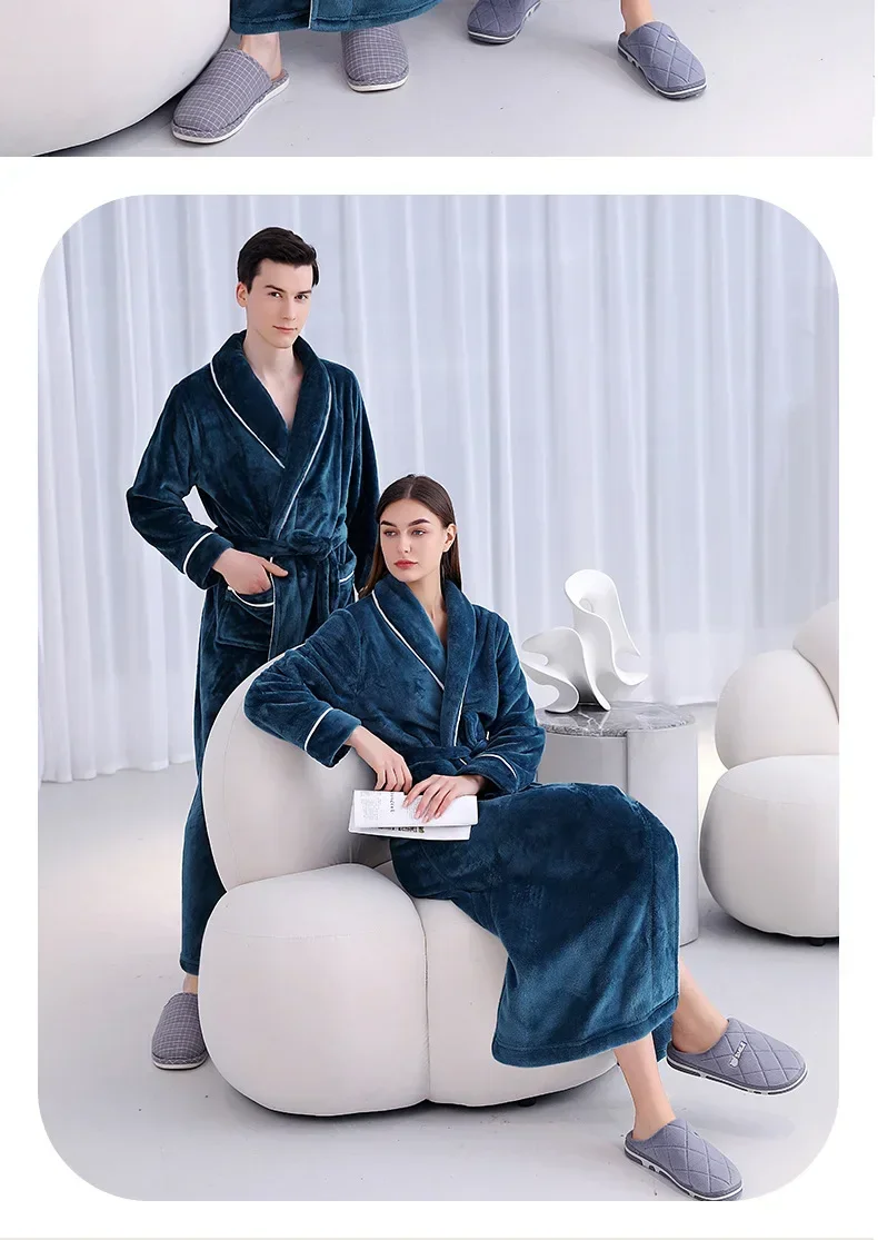 Camisón de franela extendido y grueso para hombre, albornoz de lana Coral de talla grande para mujer, otoño e invierno, 2026