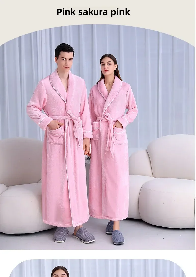 Camisón de franela extendido y grueso para hombre, albornoz de lana Coral de talla grande para mujer, otoño e invierno, 2026