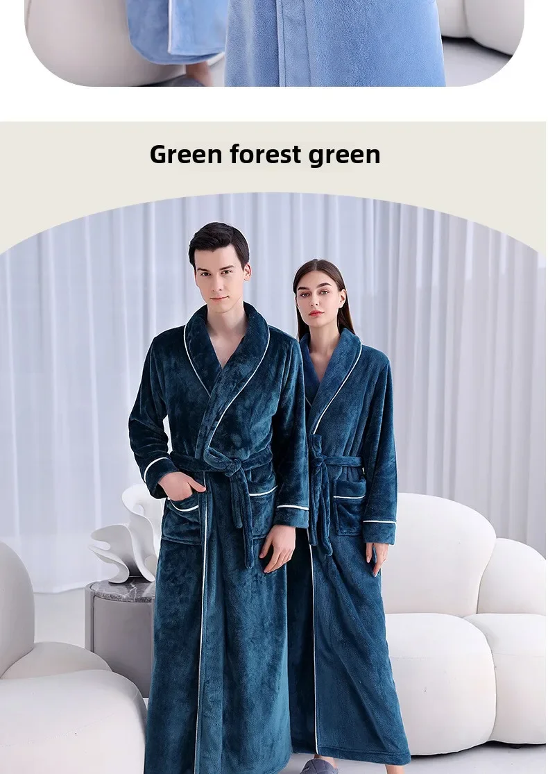 Camisón de franela extendido y grueso para hombre, albornoz de lana Coral de talla grande para mujer, otoño e invierno, 2026