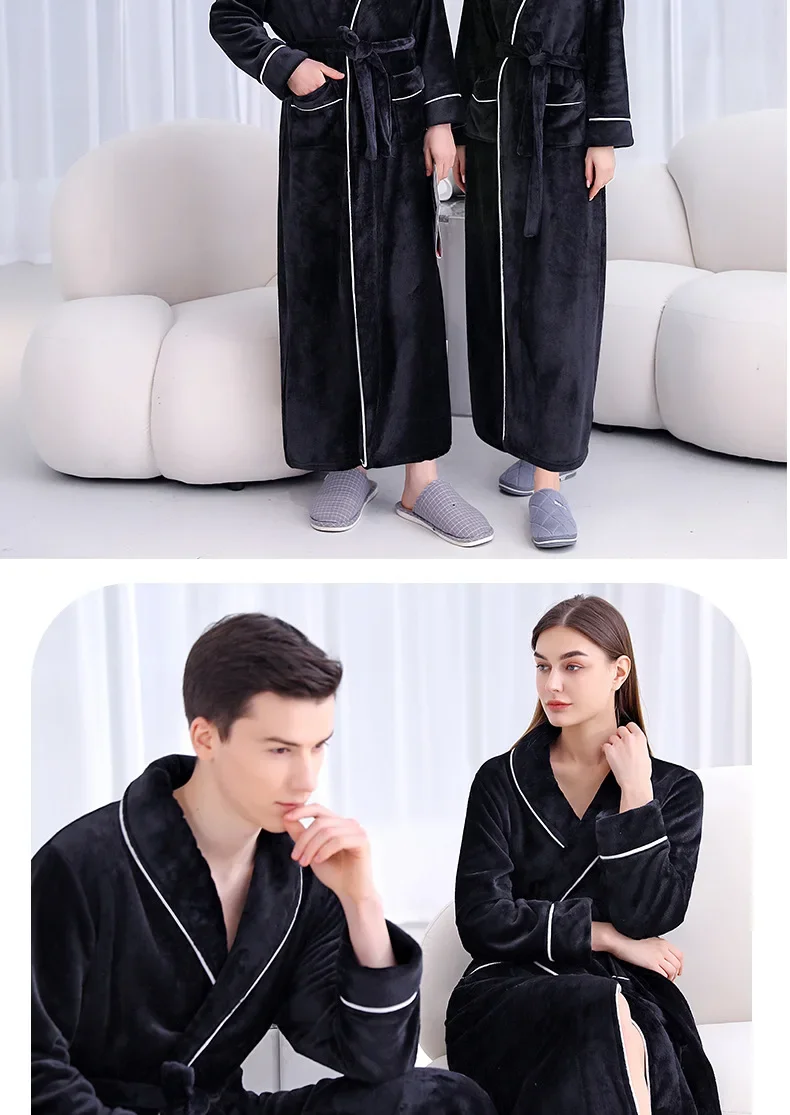 Camisón de franela extendido y grueso para hombre, albornoz de lana Coral de talla grande para mujer, otoño e invierno, 2026