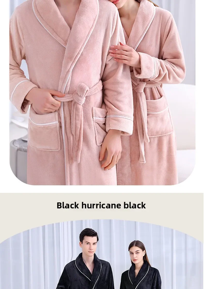 Camisón de franela extendido y grueso para hombre, albornoz de lana Coral de talla grande para mujer, otoño e invierno, 2026