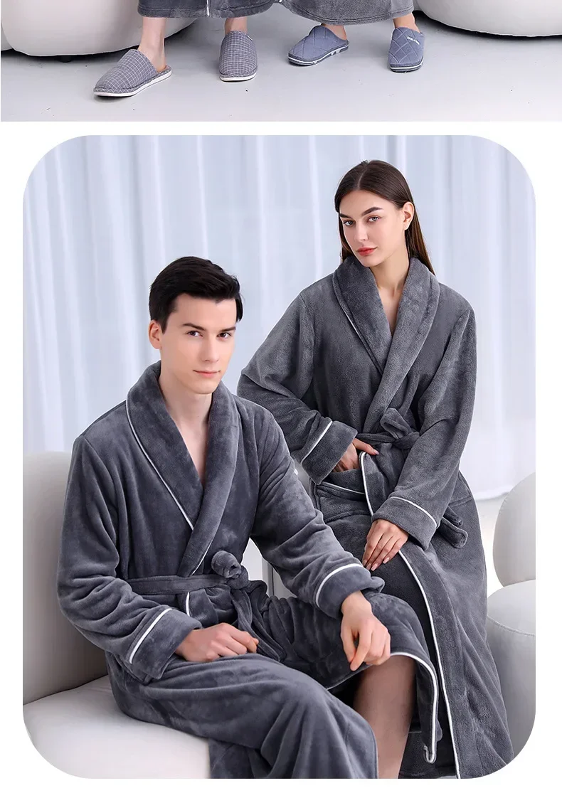 Camisón de franela extendido y grueso para hombre, albornoz de lana Coral de talla grande para mujer, otoño e invierno, 2026