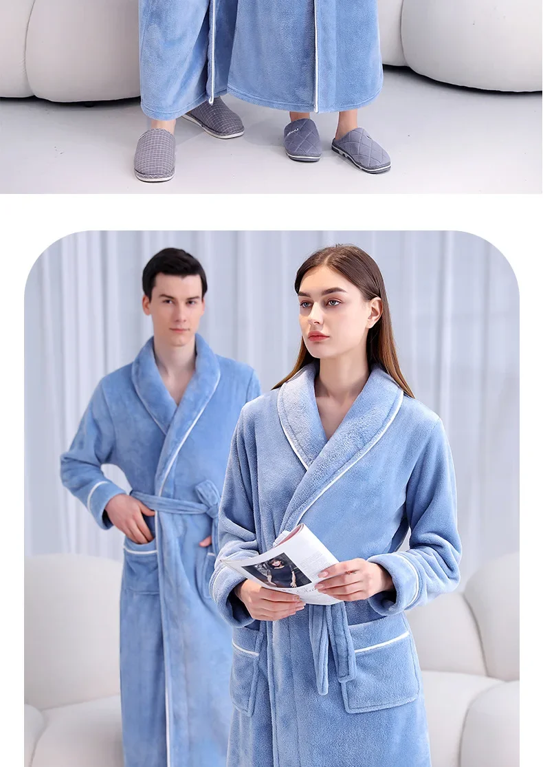 Camisón de franela extendido y grueso para hombre, albornoz de lana Coral de talla grande para mujer, otoño e invierno, 2026