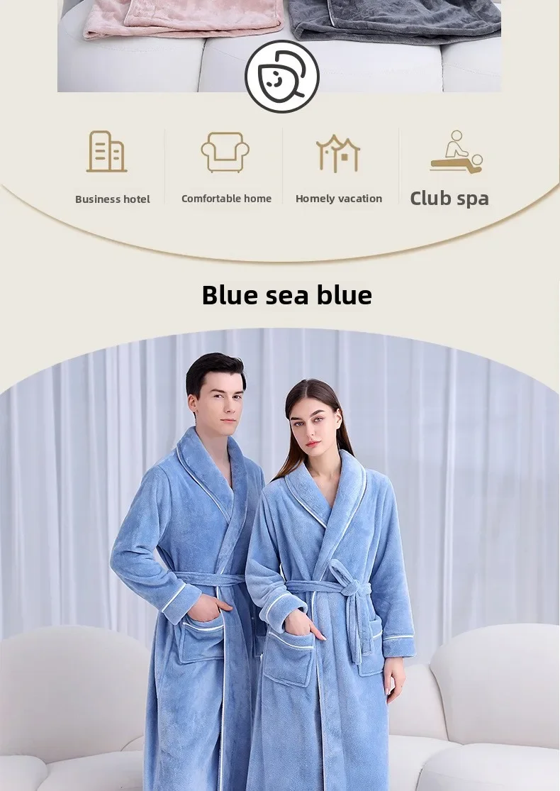 Camisón de franela extendido y grueso para hombre, albornoz de lana Coral de talla grande para mujer, otoño e invierno, 2026