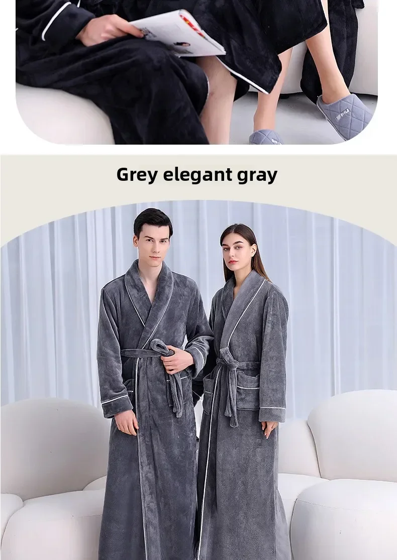 Camisón de franela extendido y grueso para hombre, albornoz de lana Coral de talla grande para mujer, otoño e invierno, 2026