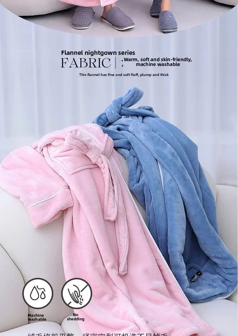 Camisón de franela extendido y grueso para hombre, albornoz de lana Coral de talla grande para mujer, otoño e invierno, 2026