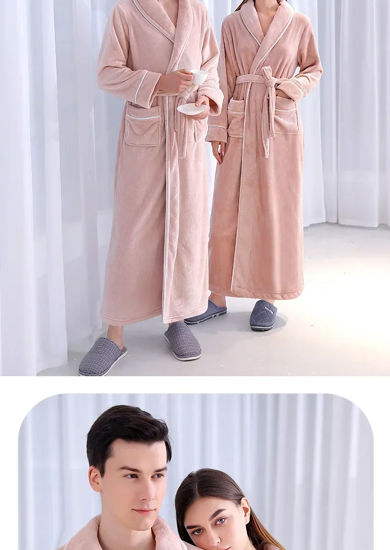 Camisón de franela extendido y grueso para hombre, albornoz de lana Coral de talla grande para mujer, otoño e invierno, 2026