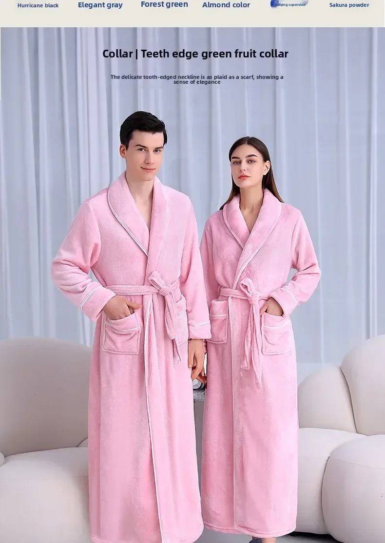 Camisón de franela extendido y grueso para hombre, albornoz de lana Coral de talla grande para mujer, otoño e invierno, 2026