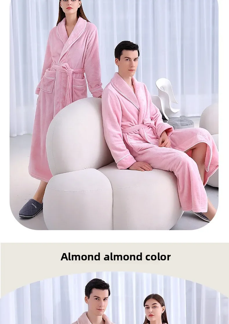 Camisón de franela extendido y grueso para hombre, albornoz de lana Coral de talla grande para mujer, otoño e invierno, 2026