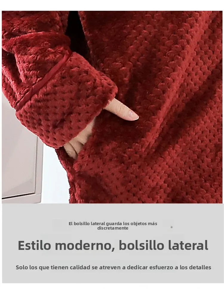 Bata de Dormir de Terciopelo ueso y Cálido, Bata de Baño ex para Parejas, Ropa de Dormir de una Pieza, Pijama Largo de ...