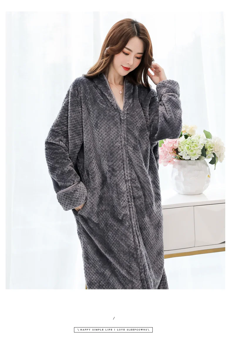 Bata de Dormir de Terciopelo ueso y Cálido, Bata de Baño ex para Parejas, Ropa de Dormir de una Pieza, Pijama Largo de ...