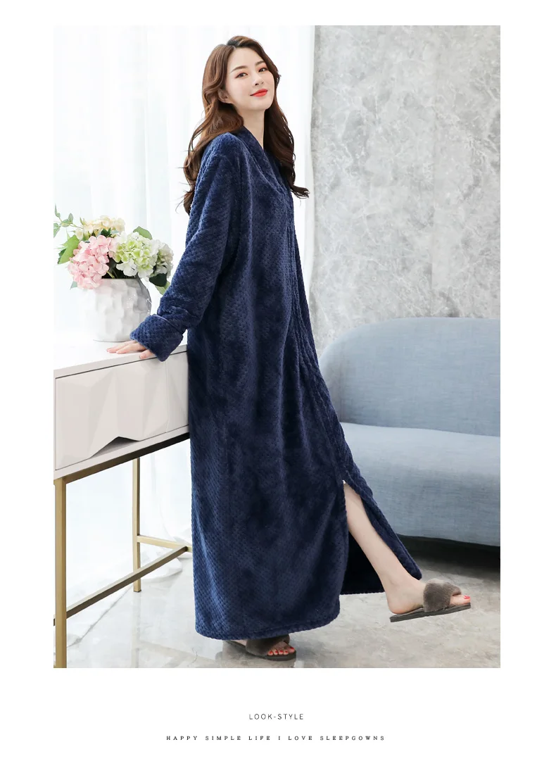 Bata de Dormir de Terciopelo ueso y Cálido, Bata de Baño ex para Parejas, Ropa de Dormir de una Pieza, Pijama Largo de ...