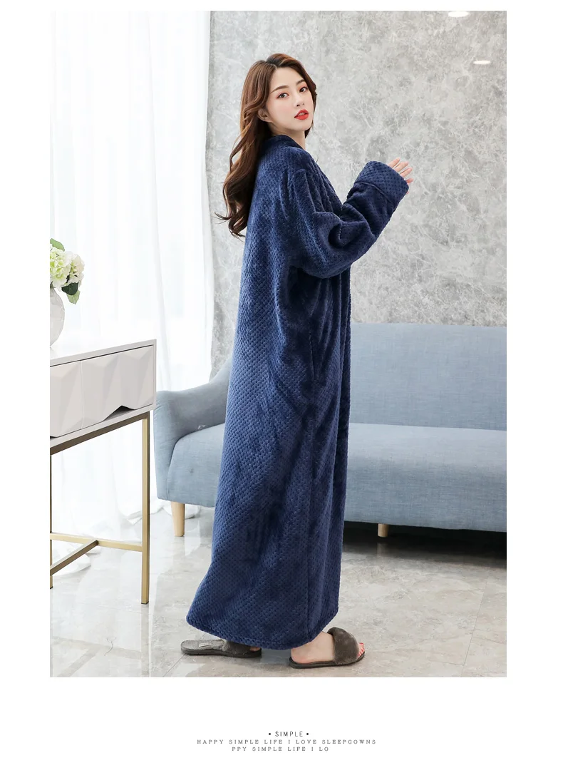 Bata de Dormir de Terciopelo ueso y Cálido, Bata de Baño ex para Parejas, Ropa de Dormir de una Pieza, Pijama Largo de ...