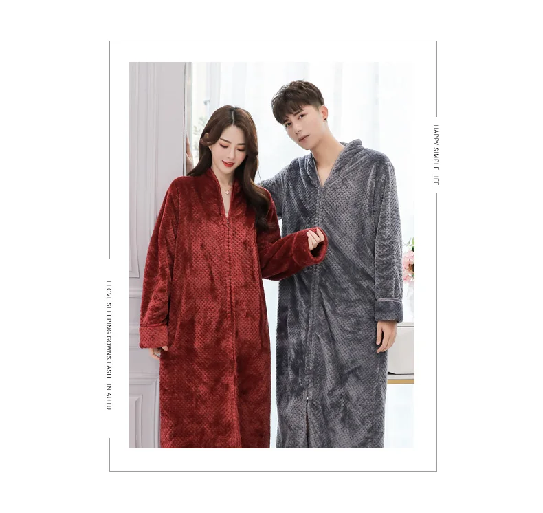 Bata de Dormir de Terciopelo ueso y Cálido, Bata de Baño ex para Parejas, Ropa de Dormir de una Pieza, Pijama Largo de ...