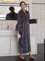 Bata de Dormir de Terciopelo ueso y Cálido, Bata de Baño ex para Parejas, Ropa de Dormir de una Pieza, Pijama Largo de ... - Imagen 4