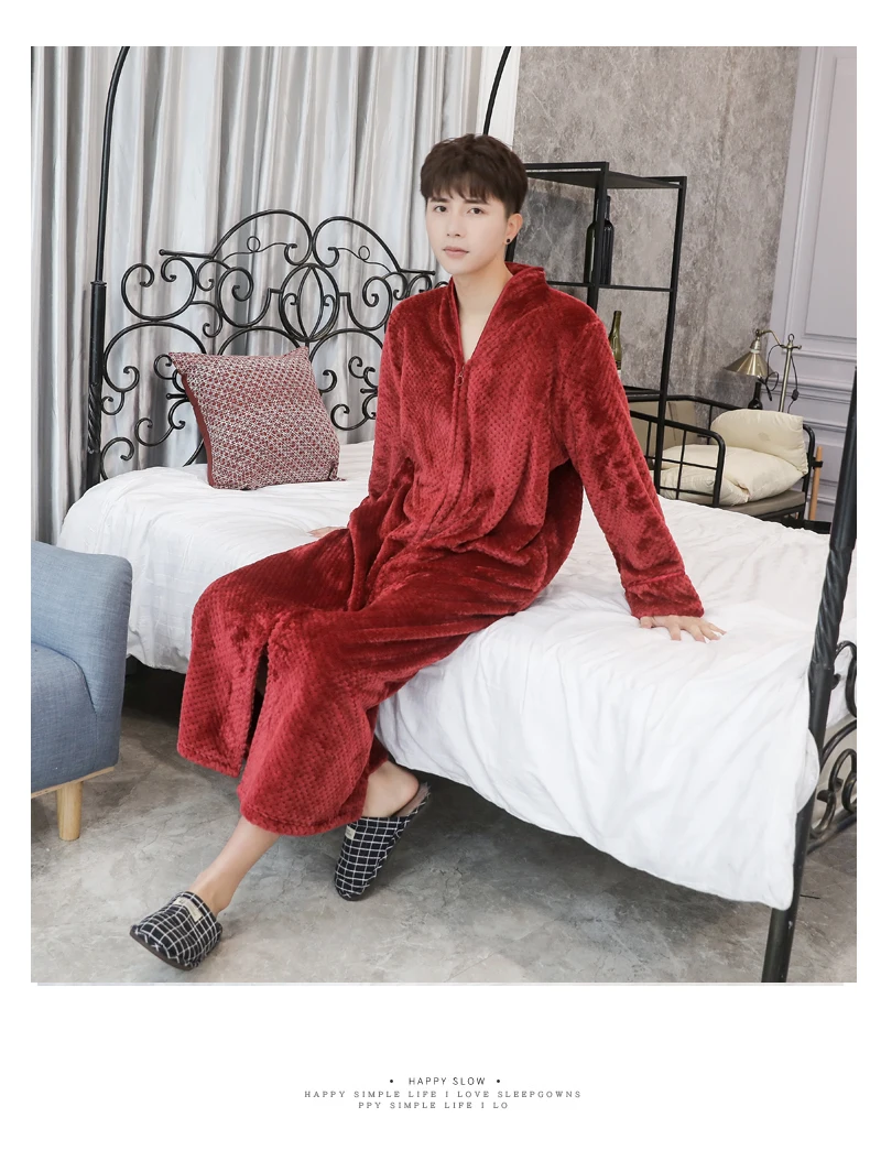 Bata de Dormir de Terciopelo ueso y Cálido, Bata de Baño ex para Parejas, Ropa de Dormir de una Pieza, Pijama Largo de ...