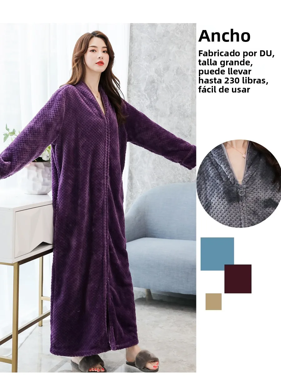 Bata de Dormir de Terciopelo ueso y Cálido, Bata de Baño ex para Parejas, Ropa de Dormir de una Pieza, Pijama Largo de ...