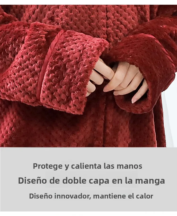 Bata de Dormir de Terciopelo ueso y Cálido, Bata de Baño ex para Parejas, Ropa de Dormir de una Pieza, Pijama Largo de ...