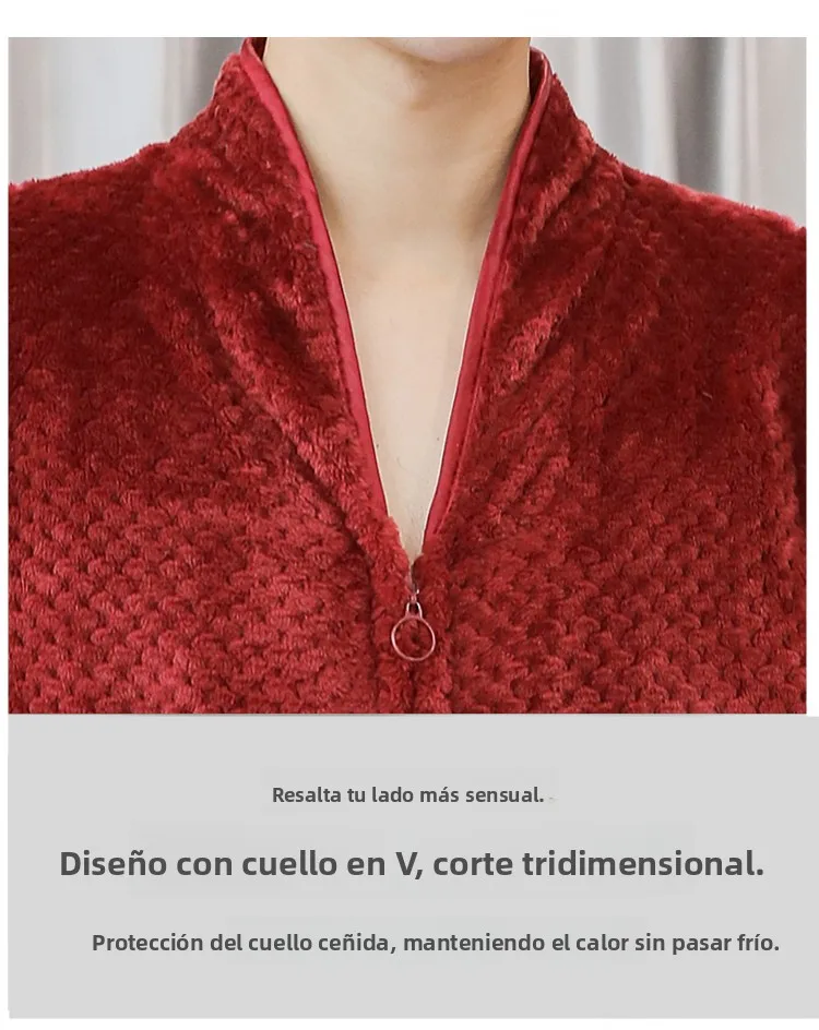 Bata de Dormir de Terciopelo ueso y Cálido, Bata de Baño ex para Parejas, Ropa de Dormir de una Pieza, Pijama Largo de ...