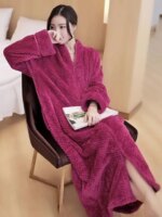 Bata de Dormir de Terciopelo ueso y Cálido, Bata de Baño ex para Parejas, Ropa de Dormir de una Pieza, Pijama Largo de ... - Imagen 5