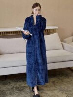 Bata de Dormir de Terciopelo ueso y Cálido, Bata de Baño ex para Parejas, Ropa de Dormir de una Pieza, Pijama Largo de ... - Imagen 2