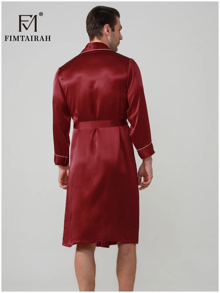 FIMTAIRAH-batas de seda Real para hombre, ropa de dormir masculina de manga larga, a la moda, elegante, para el hogar, 19MM, 100%