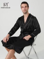 FIMTAIRAH-batas de seda Real para hombre, ropa de dormir masculina de manga larga, a la moda, elegante, para el hogar, 19MM, 100% - Imagen 3