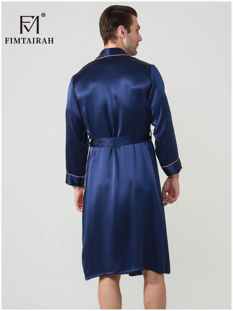 FIMTAIRAH-batas de seda Real para hombre, ropa de dormir masculina de manga larga, a la moda, elegante, para el hogar, 19MM, 100%