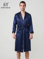 FIMTAIRAH-batas de seda Real para hombre, ropa de dormir masculina de manga larga, a la moda, elegante, para el hogar, 19MM, 100%