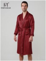 FIMTAIRAH-batas de seda Real para hombre, ropa de dormir masculina de manga larga, a la moda, elegante, para el hogar, 19MM, 100% - Imagen 5