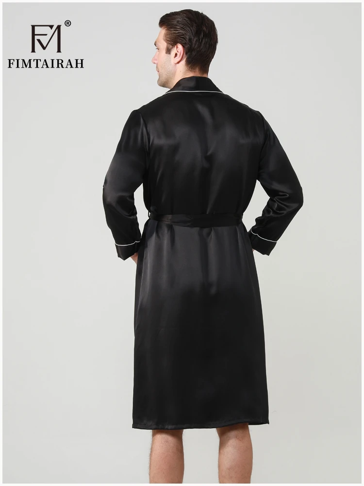 FIMTAIRAH-batas de seda Real para hombre, ropa de dormir masculina de manga larga, a la moda, elegante, para el hogar, 19MM, 100%
