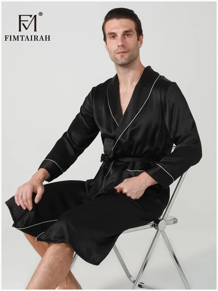 FIMTAIRAH-batas de seda Real para hombre, ropa de dormir masculina de manga larga, a la moda, elegante, para el hogar, 19MM, 100%
