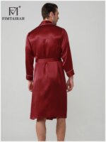 FIMTAIRAH-batas de seda Real para hombre, ropa de dormir masculina de manga larga, a la moda, elegante, para el hogar, 19MM, 100% - Imagen 4