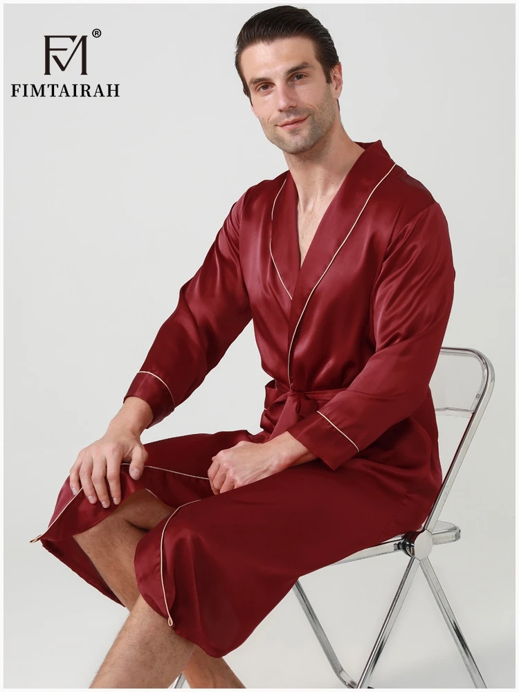 FIMTAIRAH-batas de seda Real para hombre, ropa de dormir masculina de manga larga, a la moda, elegante, para el hogar, 19MM, 100%