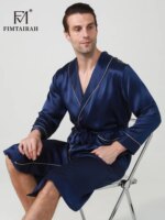 FIMTAIRAH-batas de seda Real para hombre, ropa de dormir masculina de manga larga, a la moda, elegante, para el hogar, 19MM, 100% - Imagen 2