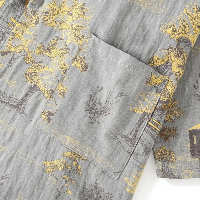 Otoño Kimono batas de primavera para hombres con pantalones largos conjunto de pijamas ropa para el hogar Pijama suelto de algodón ropa masculina
