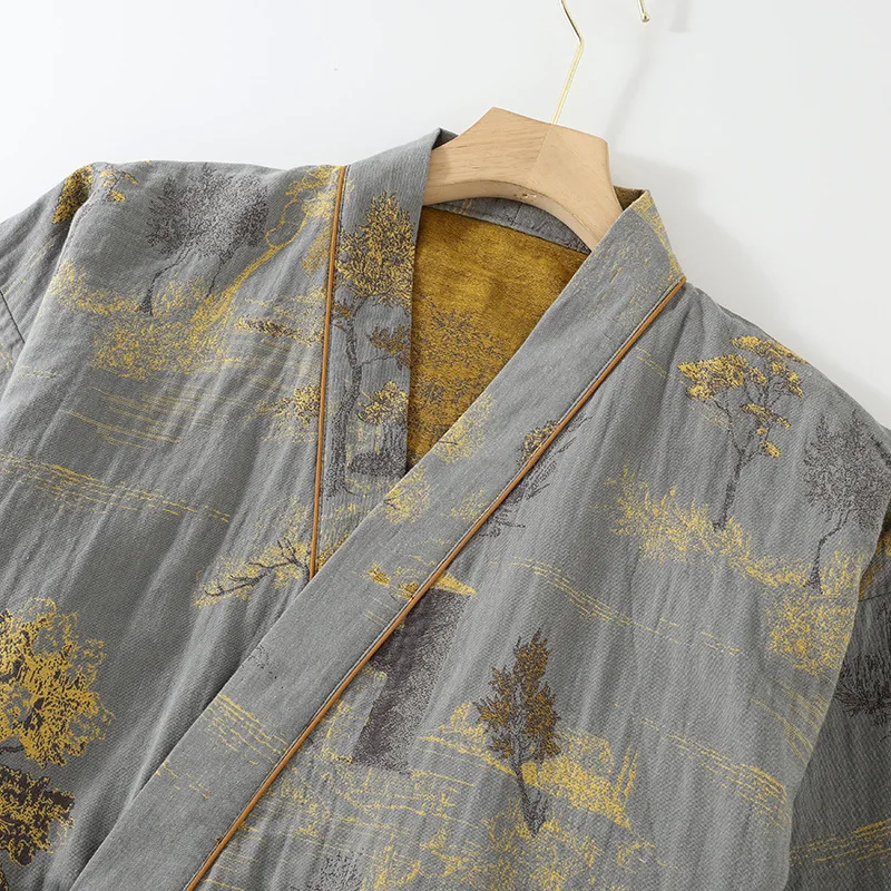 Otoño Kimono batas de primavera para hombres con pantalones largos conjunto de pijamas ropa para el hogar Pijama suelto de algodón ropa masculina